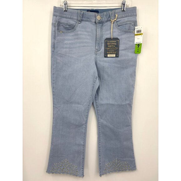 Democracy Ab Solution High Rise Cropped Flare Jean Embroidered Hem 14 NEW - Picture 1 of 7